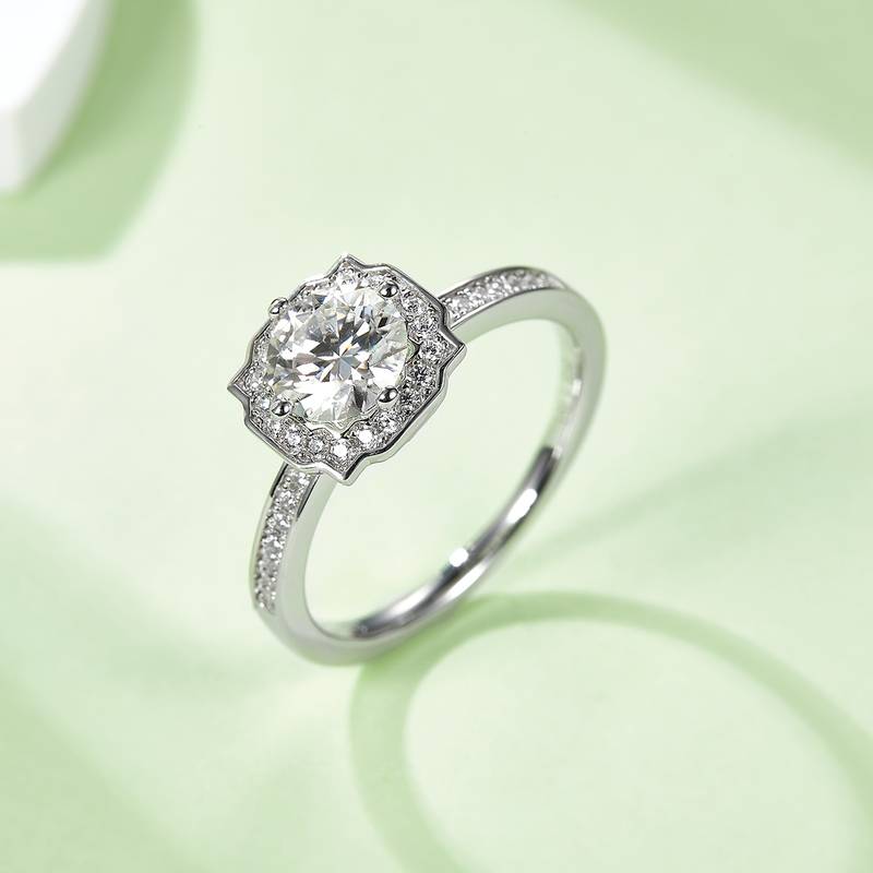 微镶海瑞S925银镀白金MoissaniteWomen's Ring1ctD级